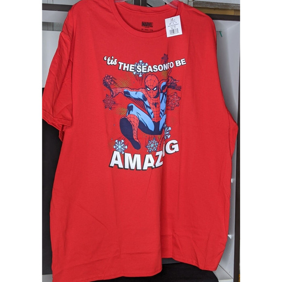 New Marvel Spiderman Mens TShirt 2X Tis The Season To Be Amazing Red - Picture 1 of 4